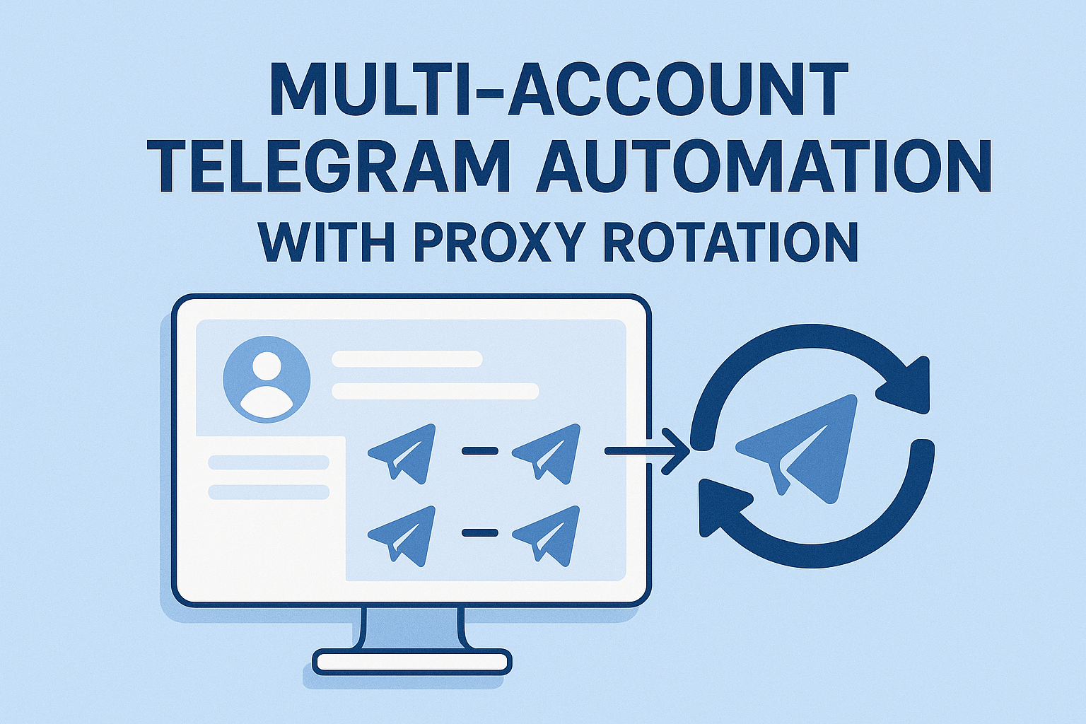 Multi-account Telegram automation architecture &mdash; AI assistant bot, broadcast bot, and userbot pool sharing a central message router and proxy layer