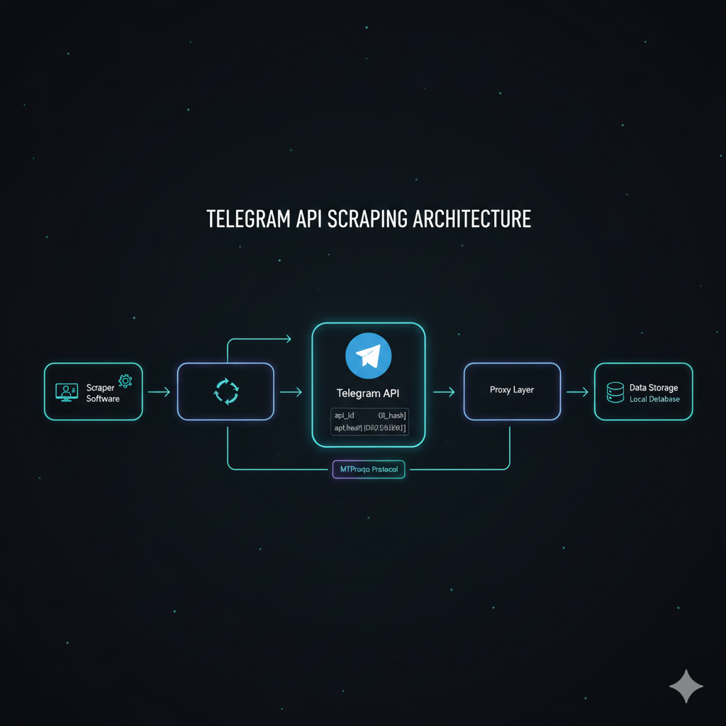 How a Python Telethon script connects to the Telegram API with an api_id and api_hash to read a group's member list