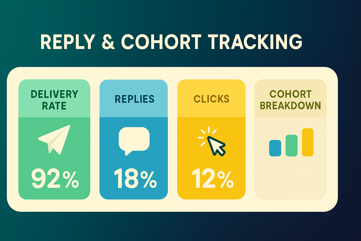 Reply-tracking view showing delivered, read, and responded counts per sender account across a live outreach campaign