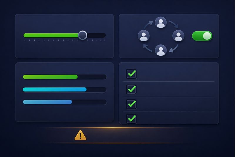 Safety settings panel with per-invite delay, account rotation cadence, and proxy assignment to avoid PEER_FLOOD rate limits